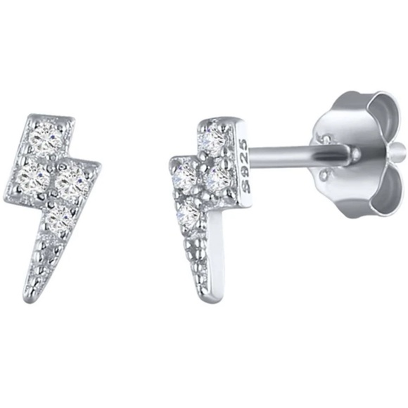 New Sterling Lightning Bolt Stud Earrings - Picture 2 of 2